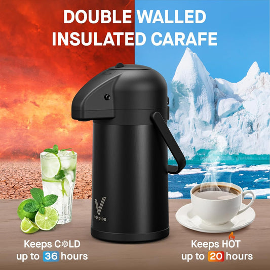Coffee Carafe for Keeping Hot - 102oz/3L Airpot Coffee Dispenser with Pump - Insulated Stainless Steel Hot Beverage Dispenser for Parties - Thermal Carafe for Hot Drinks Water Tea Chocolate