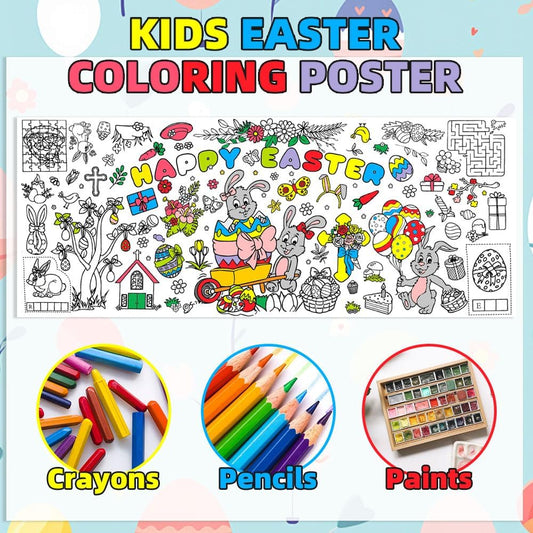 Easter Coloring Tablecloth for Kids, 72"x30" Easter Giant Coloring Poster Table Cloth Paper Banner for Easters DIY Art Crafts Kids Bunny Activities Gifts Classroom Holiday Games Spring Party Decor