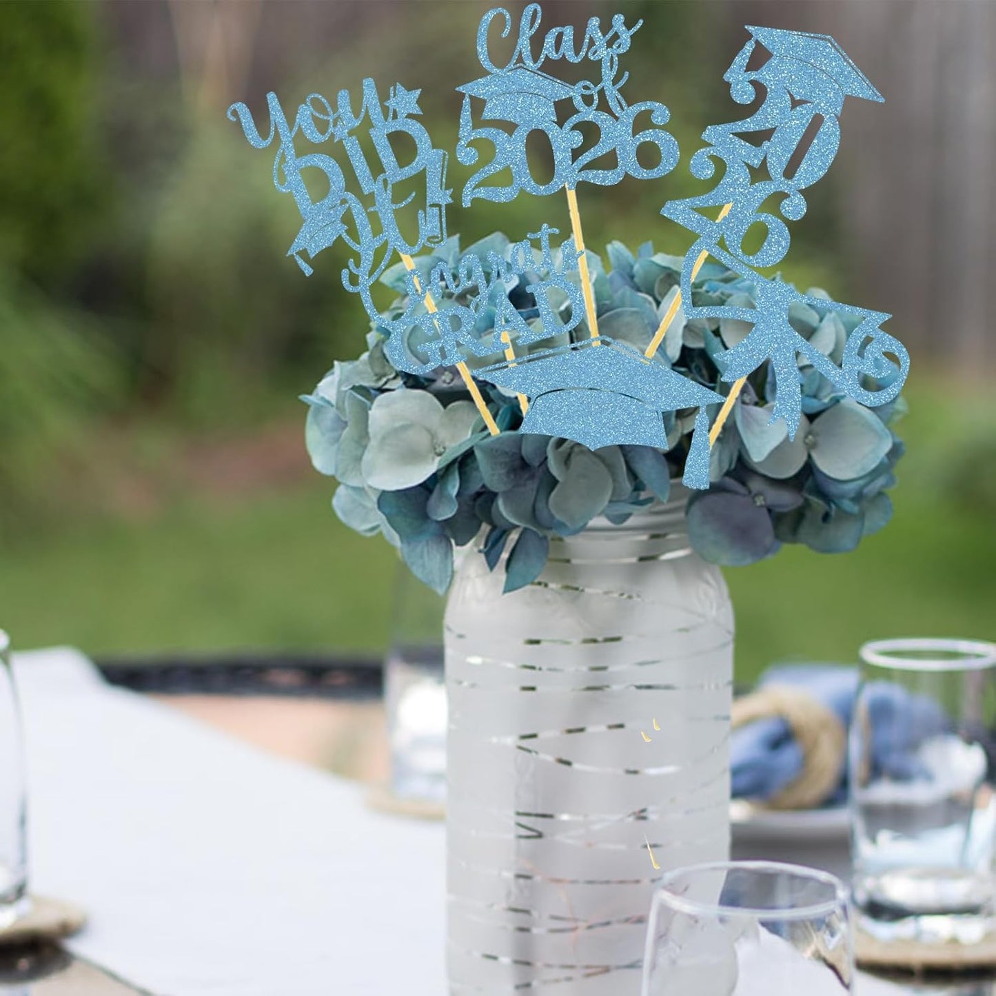 Graduation Centerpiece Sticks 24PCS Glitter Grad Picks Party Table Decor Senior High School College Sign Gold