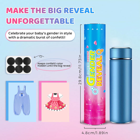 Gender Reveal Confetti Cannons – 6 Pack (3 Blue & 3 Pink) – Baby Gender Reveal Cannon Kit with Heart-Shaped Confetti – Easy Twist Party Poppers for Boy or Girl Baby Reveal Decorations