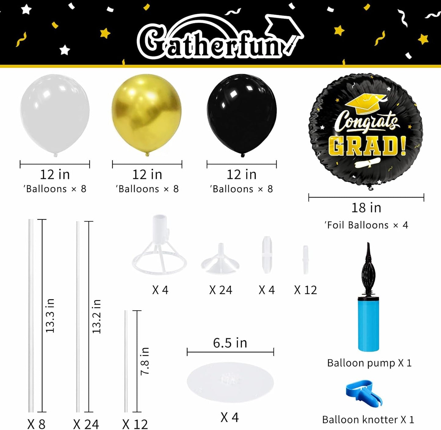 Graduation Decorations - 4 Set Balloon Stands, Class of 2026 Congrats Grad Table Centerpieces for Graduation Party Supplies(Gold& Black)