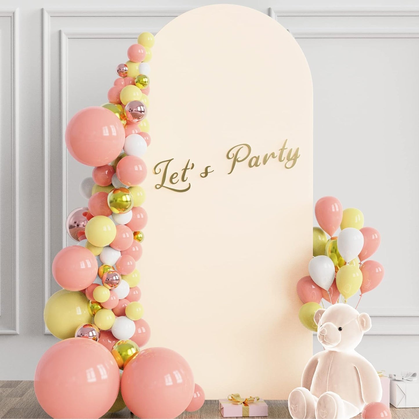 Wokceer 7.2 FT Wedding Arch Backdrop Stand and White Arch Cover, Metal Arch Stand with Arch Stand Cover for Birthday Party Wedding Ceremony Bridal Baby Shower Event Decor