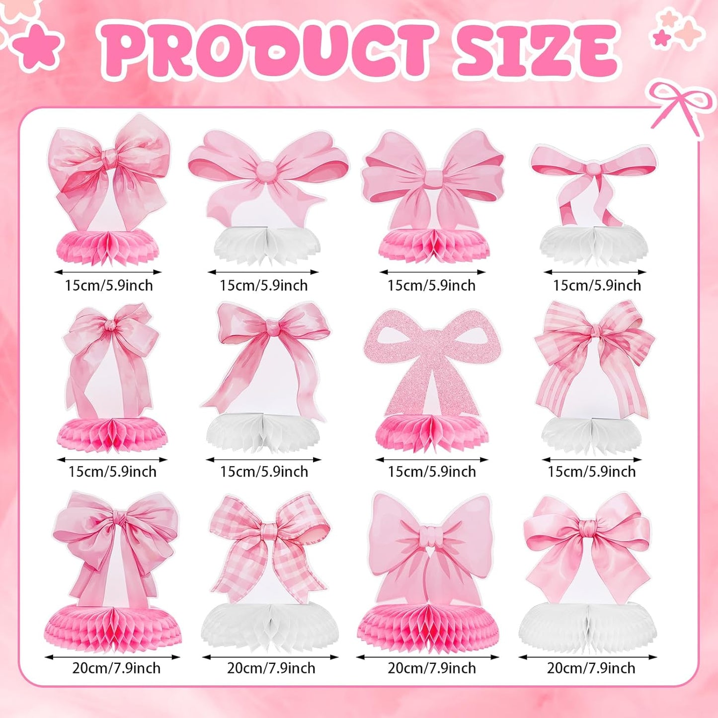 12 Pcs Pink Bow Party Honeycomb Centerpieces Pink Bow Table Centerpieces Coquette Theme Birthday Decorations Bow Party Decorations for Birthday Bachelorette Wedding Mothers Day Party Supplies