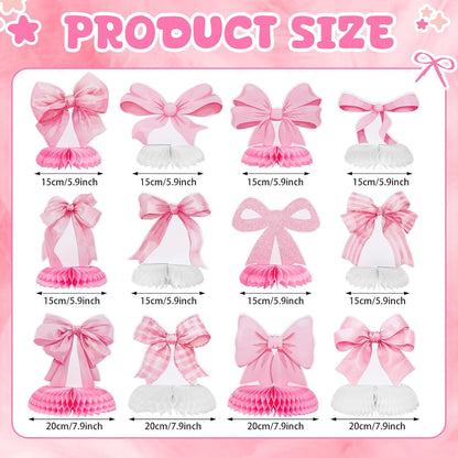 12 Pcs Pink Bow Party Honeycomb Centerpieces Pink Bow Table Centerpieces Coquette Theme Birthday Decorations Bow Party Decorations for Birthday Bachelorette Wedding Mothers Day Party Supplies