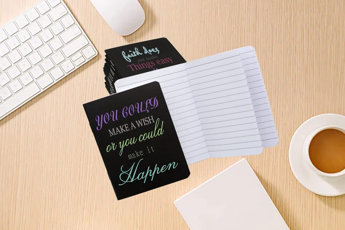 YYaaloa 48pcs Mini Notepads Black Inspirational Pocket Notebooks, Happy Journal Small Notebooks Bulk for Party Office Home Coworkers Travel Gift Present Supplies (48pcs-8styles, Black Inspirational)