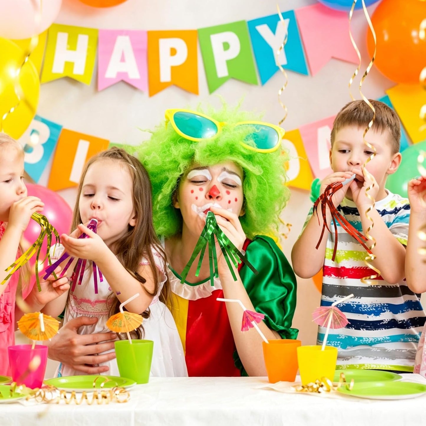 30 PCS Fringed Glitter Party Blowers, Funny Birthday Noise Makers Colorful Horns Whistles for Kids Adults Carnival Birthday Party Graduations Party Celebration Supplies