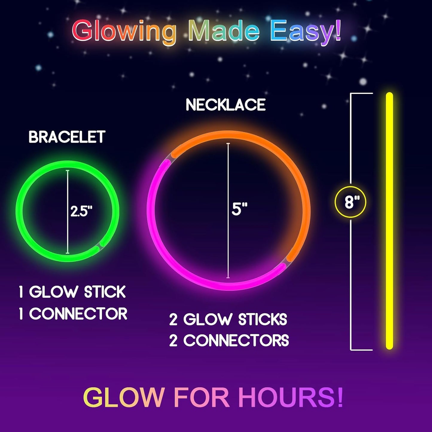 JICUICUI Glow Sticks Bulk Party Pack- Ultra Bright 50pk Glow in the Dark Party Supplies, Neon Party Favors, Glow Sticks Party Supplies Glow Necklaces and Glow Bracelets with Connectors
