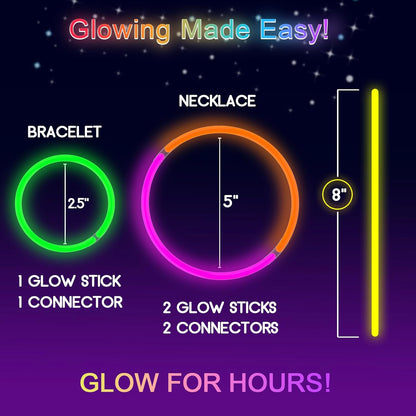 JICUICUI Glow Sticks Bulk Party Pack- Ultra Bright 50pk Glow in the Dark Party Supplies, Neon Party Favors, Glow Sticks Party Supplies Glow Necklaces and Glow Bracelets with Connectors