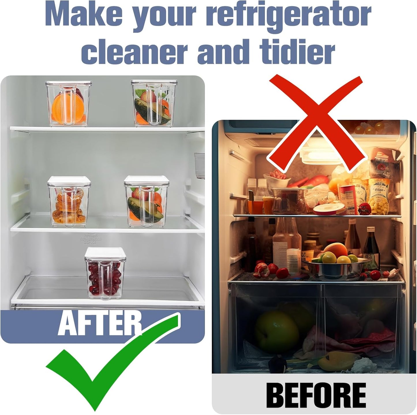Havawish 4 Pcs Ice Storage Bin for Freezer with Lid and Flexible Scoop Set Plastic Ice Container with Lid Handle for Home Office Fridge Storage (12.4 x 8.07 x 3.94 Inches,Clear)
