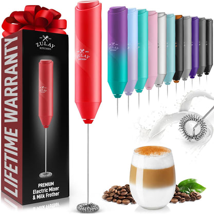 Zulay Kitchen Powerful Milk Frother AA Batteries Included – Ultra Fast Handheld Drink Mixer with Stainless Steel Whisk Stirrer for Coffee, Protein, Matcha & More, Frother Wand Electric Frothmate Black - Colors E