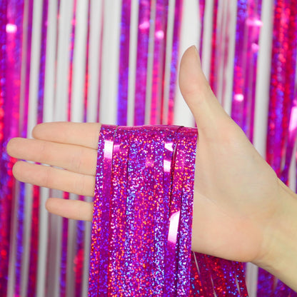 Melsan 2 Pack 3.2 ft x 8.2 ft Tinsel Foil Fringe Curtains Backdrop, Sparkle Metallic Foil Curtains for Party Photo Booth Props Decoration, Pinkish Purple