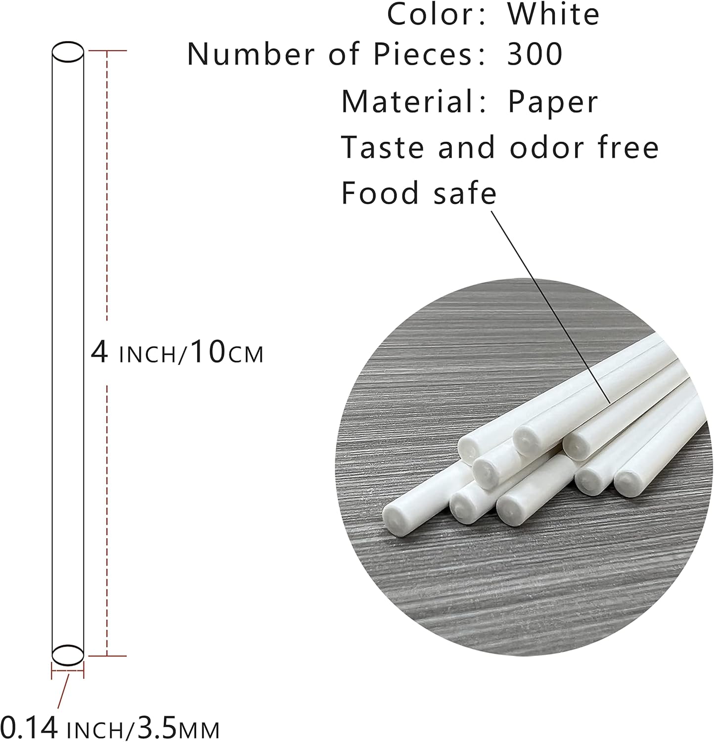 200 Count 6 INCH White Paper Lollipop and Cake Pop Sticks,Sucker Sticks for Cookies,Rainbow Candy,Chocolate,Cake Topper(Dia 4mm)