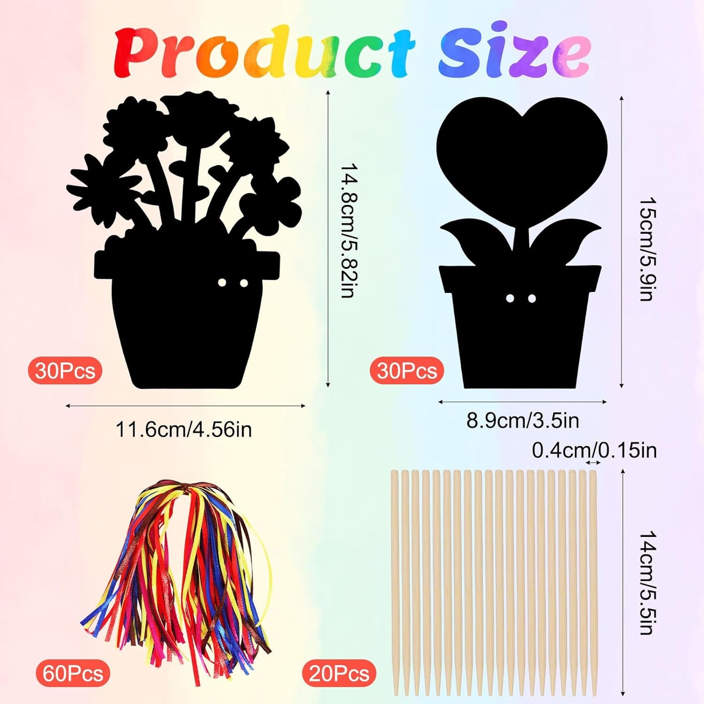 Dhthdrh 60 Pcs Flower Scratch Cards Craft Graduation Mothers Day Flower Pot Scratch Cards DIY Magic Rainbow Paper Craft Art DIY Hanging Art Kit Drawing Coloring Sheet for Men Women Teacher