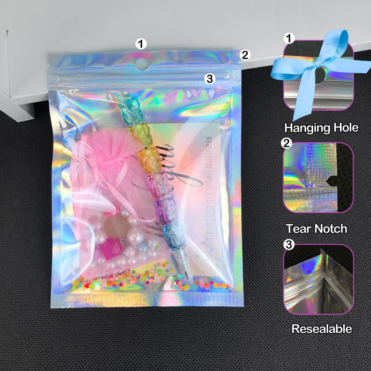 Trunple Smell Proof Bags & Resealable Foil Pouch Mylar Sample Bag Great for Party Favor Food Storage (Holographic Color) (50pcs-6x9 inch)