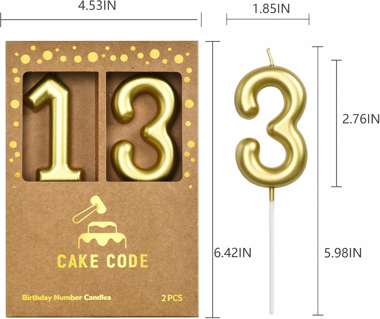 2.76 Inch Classical Gold 5 Number Birthday Candles, Gold Number Candles, Cake Number Candles, Party Celebration