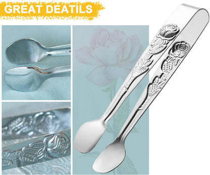 HINMAY 6PCS Mini Serving Tongs 5-Inch Small Sugar Tongs, Tiny Stainless Steel Kitchen Tong for Appetizers, Tea Party, Coffee Bar, Desserts (Silver)