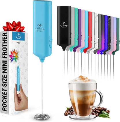 Zulay Kitchen Powerful Milk Frother AA Batteries Included – Ultra Fast Handheld Drink Mixer with Stainless Steel Whisk Stirrer for Coffee, Protein, Matcha & More, Frother Wand Electric Frothmate Black - Colors E