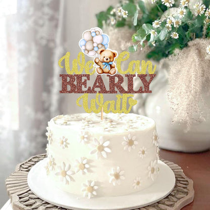 36Pcs Blue Baby Bear Cupcake Toppers Balloon Teddy Bears Cupcake Picks for Blue Baby Shower Gender Reveal Boys Bearly Birthday Cupcake Decorations We Can Bearly Wait Party Decorations Supplies