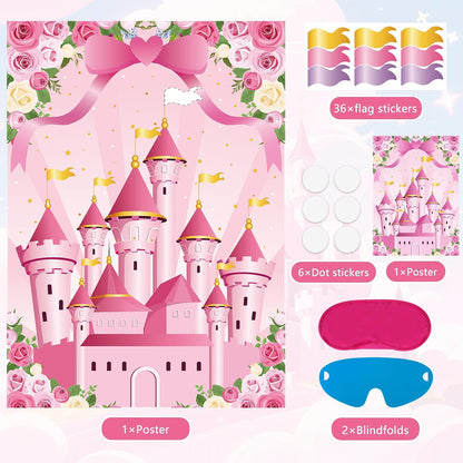 Pin The Crown on The Princess Party Games for Girls Princess Birthday Party with 24 Pcs Crowns, Large Princess Poster for Kids Girls Princess Birthday Party Princess Tea Party Decorations