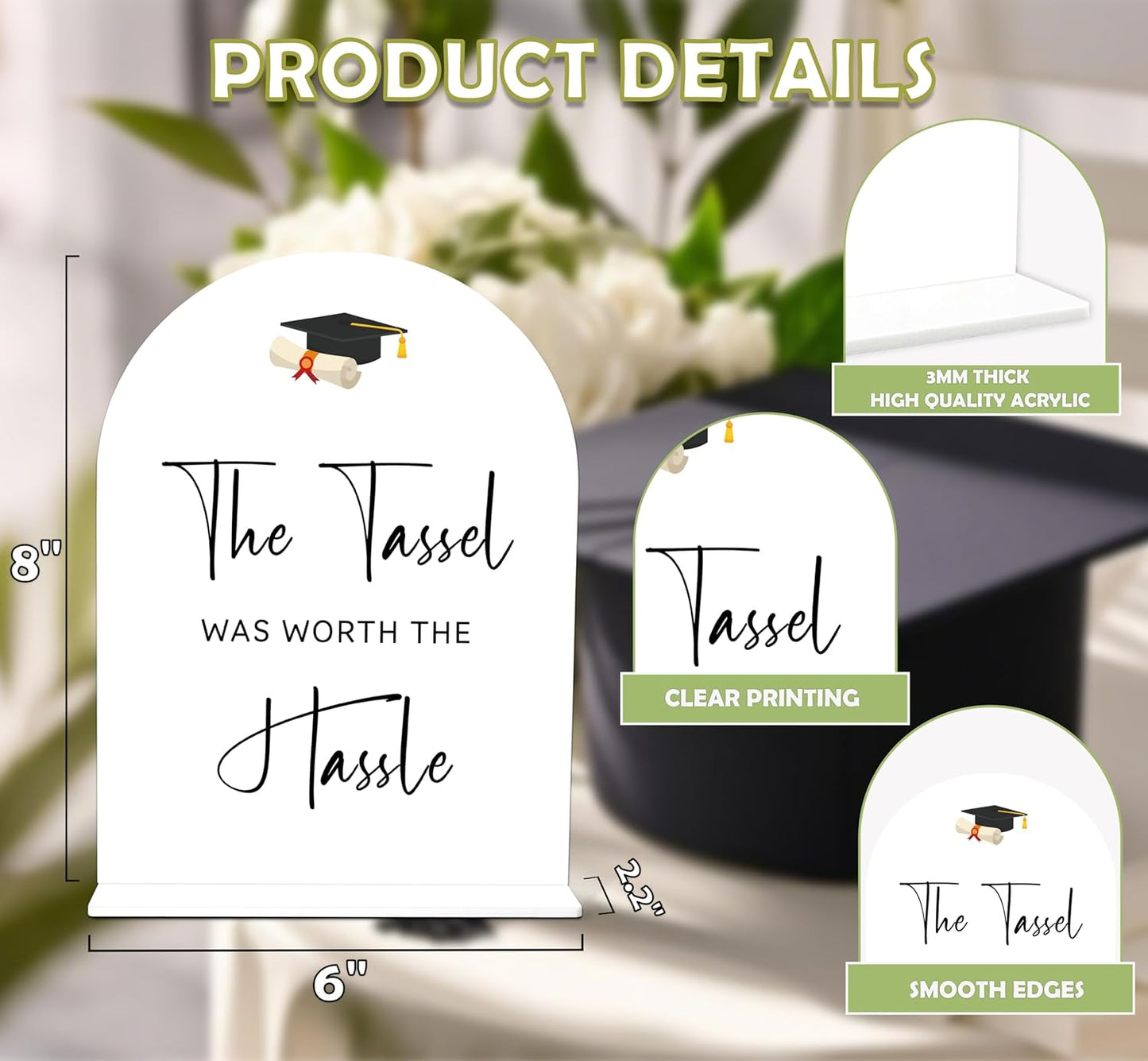 Graduation Guestbook Sign, 6 x 8 Inch White Arch Acrylic Grad Party Sign with Holder, Graduation Party Sign for Class of 2026, Grad Decor, High School College Party Supplies - DL02