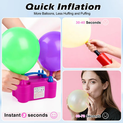 Electric Balloon Pump, Portable Electric Balloon Blower Machine Balloon Air Pump, Dual Nozzle 110V 600W Balloon Inflator for Party Decoration Christmas Birthday-Rose
