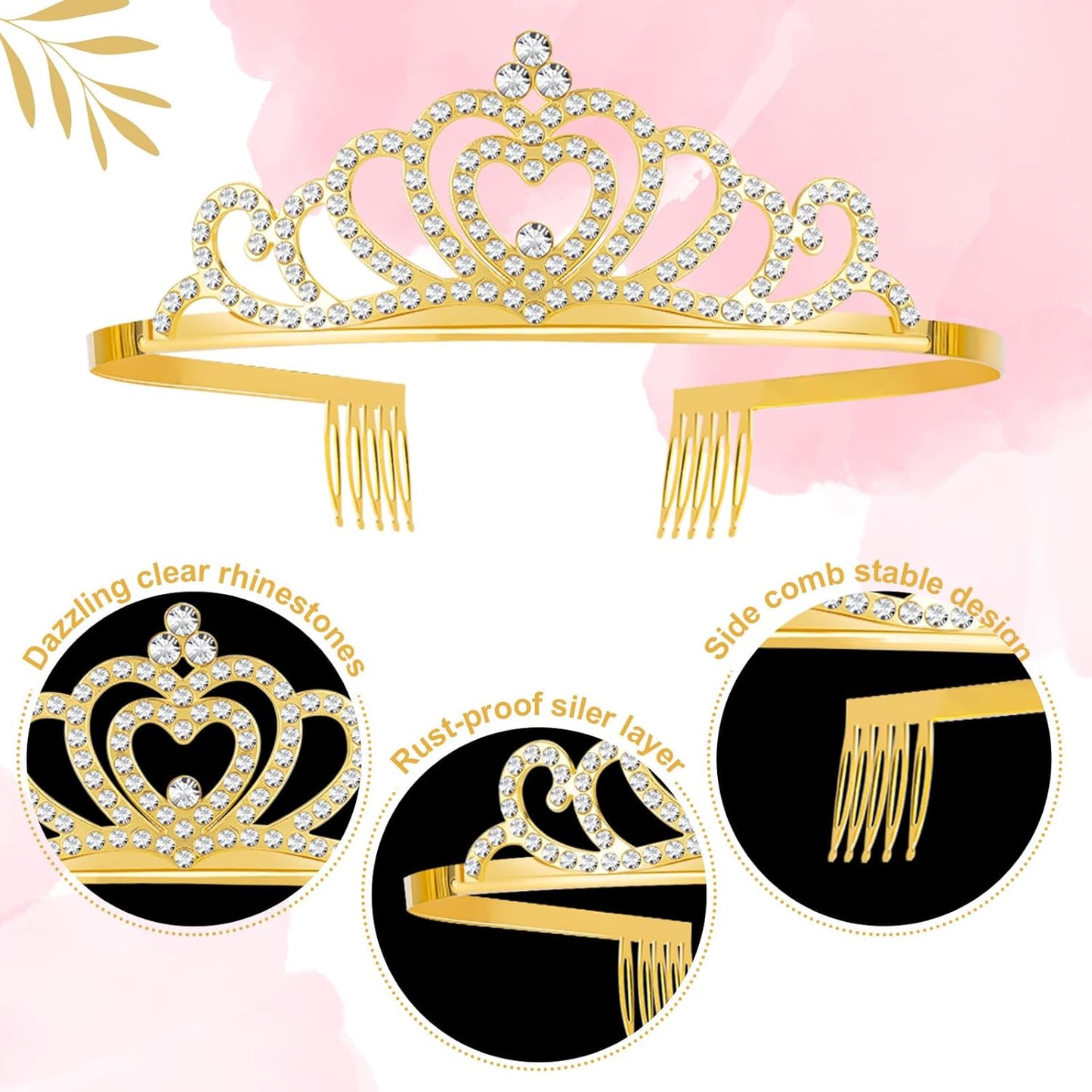 10 Pcs Crystal Crowns Headbands, Gold Princess Headband Rhinestone Crown Queen Headband with Comb for Women Princess Hair Accessories for Birthday Party, Wedding(Random)