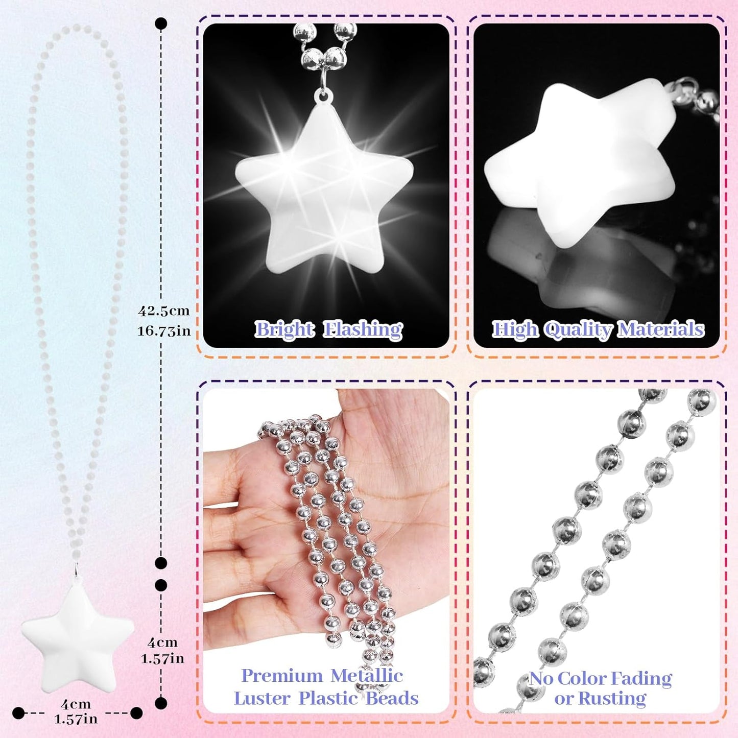 8 Pcs Light Up Necklaces Flashing Star Bead Necklaces Glow In The Dark Party Supplies for Weddings Birthday Valentines Mardi Gras July 4th Halloween Christmas