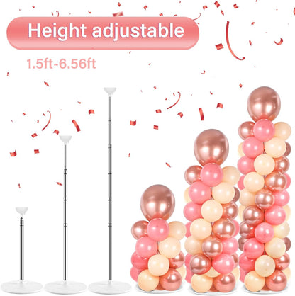 2 Set Black and Gold Balloons Column Stand Kit with 100 Balloons Adjustable Balloon Stand with Bases for Floor Black Gold Confetti Balloon Column Kit for Bridal Shower Valentine Birthday Party Decor