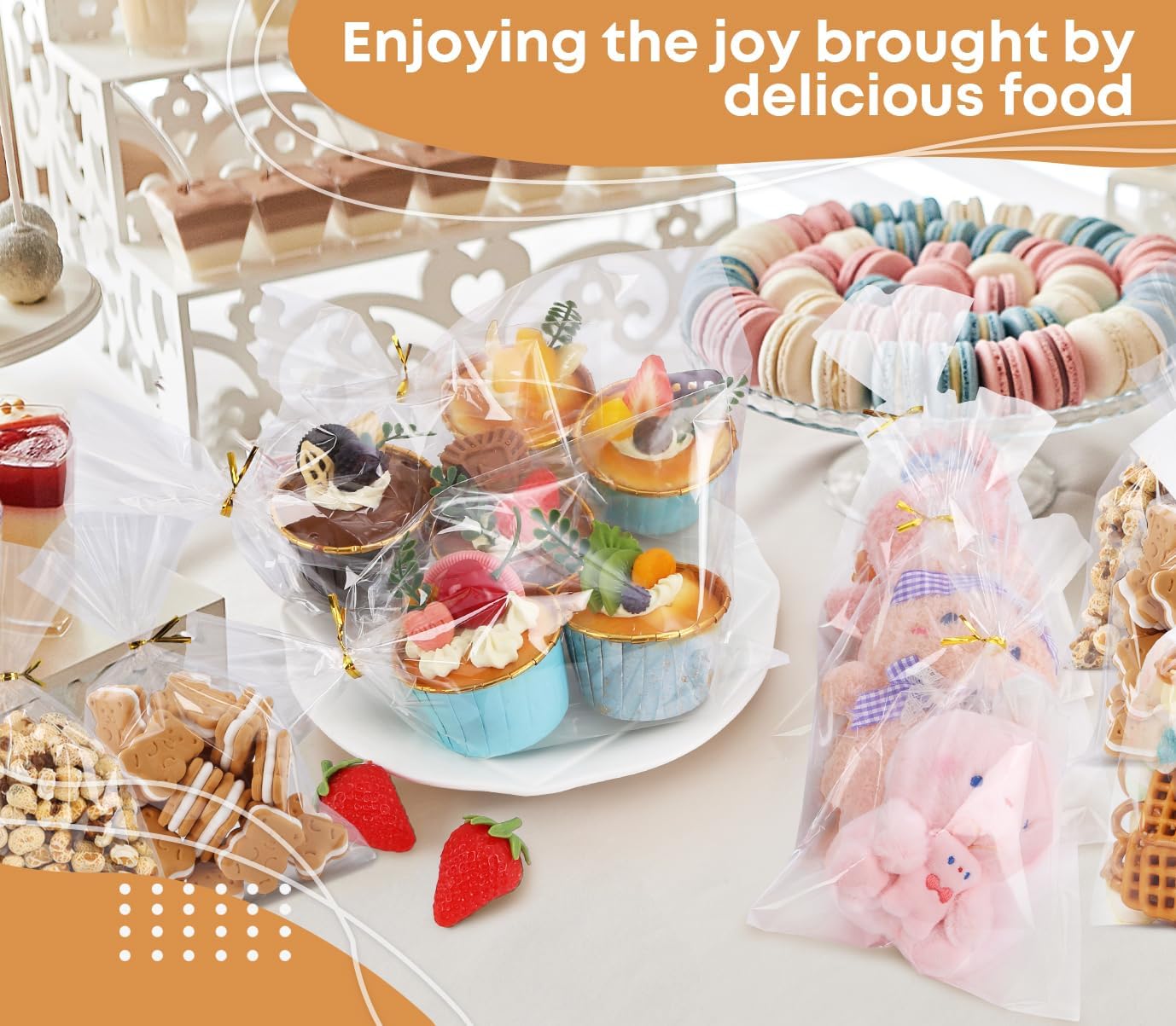 SUREHOME Cellophane Bags, 100 Pack Clear Gift Bag Cellophane Treat Bags with Ties 6x10 Inch Plastic Small Cello Candy Bag for Birthday Party Favors Goodie valentines Cookies Bakery Snack Popcorn Wraps