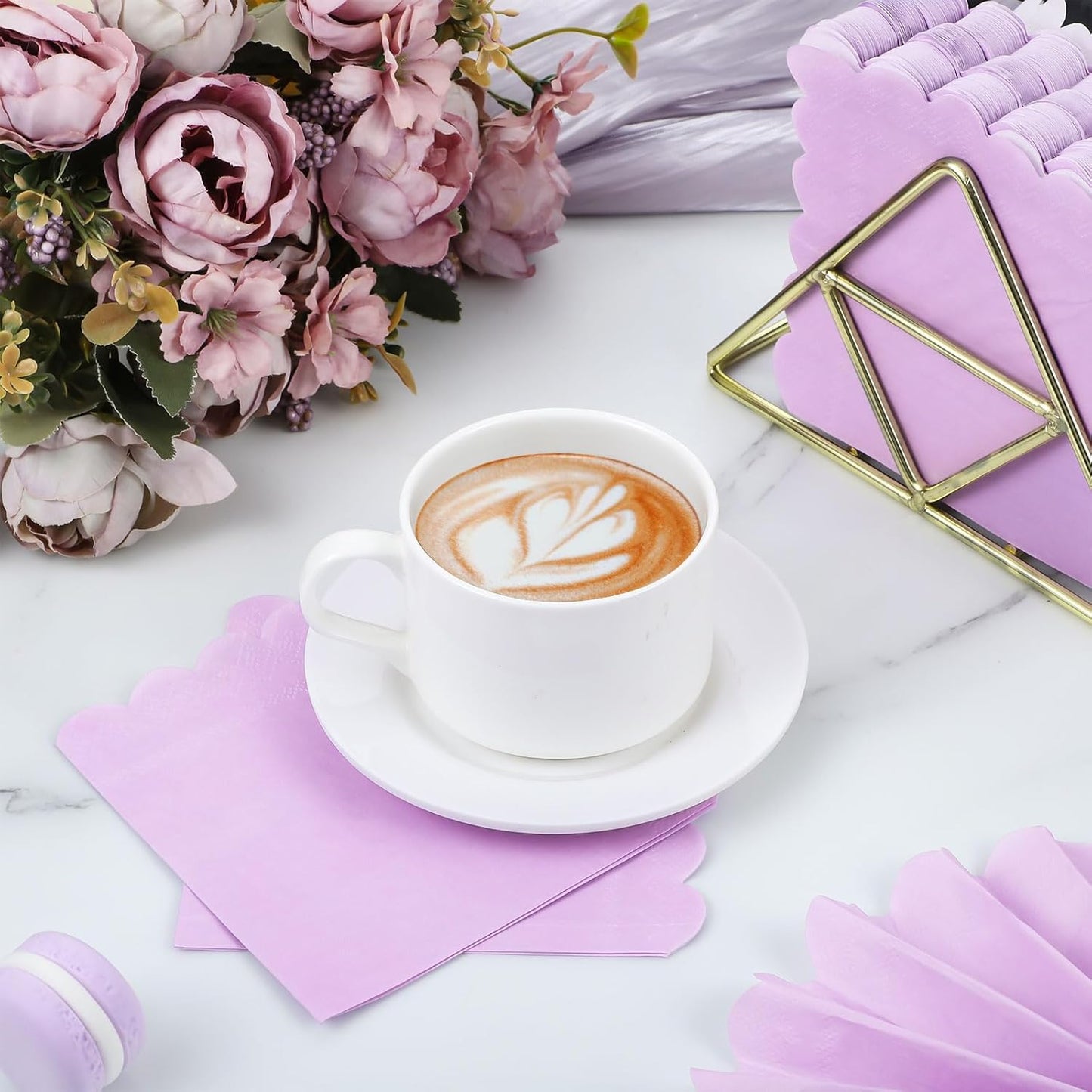 NatNarr 120 Pcs Cocktail Napkins Pink Mothers Day Paper Napkins Light Pink Dessert Beverage Napkin Cute Scalloped Party Napkin for Baby Bridal Shower, Birthday, 5 x 5 Inch