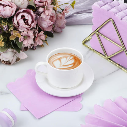 NatNarr 120 Pcs Cocktail Napkins Pink Mothers Day Paper Napkins Light Pink Dessert Beverage Napkin Cute Scalloped Party Napkin for Baby Bridal Shower, Birthday, 5 x 5 Inch