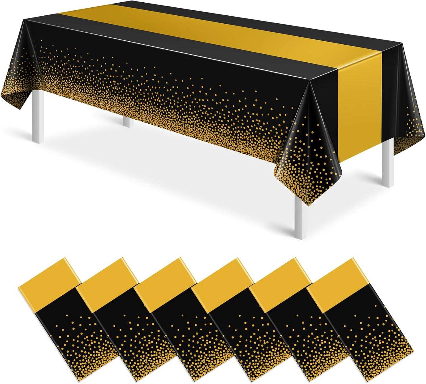 MASHAN 3Pcs Black and Red Tablecloth Party Decorations,Plastic Black Table Cloth Printed Red Table Runner Disposable Rectangle Cover for Birthday Weeding Anniversary Graduation Party,54 x108 Inch