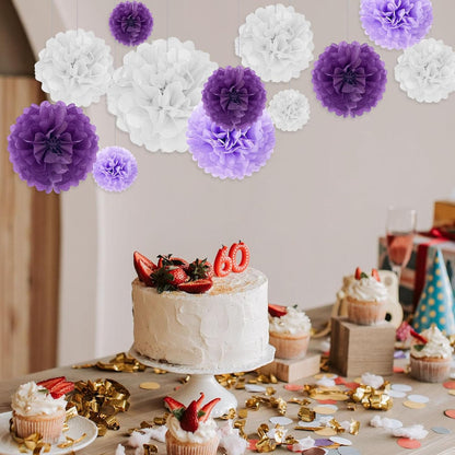 Tissue Paper Pom Poms, Pink Tissue Paper Flowers, Hanging Flower Balls for Weddings Fiesta Parties Birthday Baby Showers Classroom Bridal Shower Decoration (18Piece Set-6/10/12/14Inch)