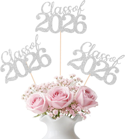 Gold Class of 2026 Double-sided Graduation Table Centerpieces, 12 Pcs Grad Party Decorations with Sticks, Graduation 2026 Party Supplies for Table Decor