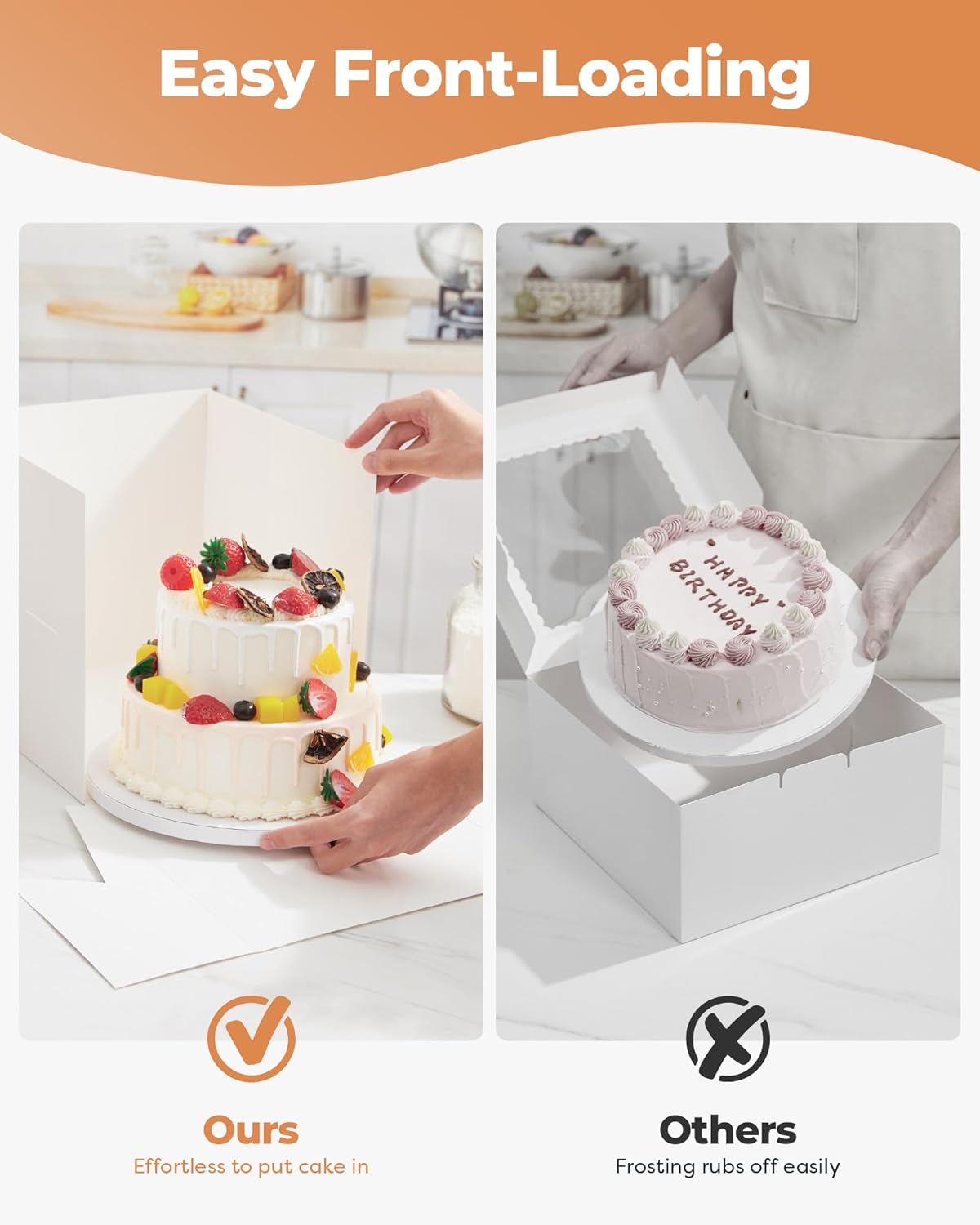 Kootek Cake Box with Board Drum, 10x10x10 Inches Tall Bakery Box with Window, Disposable Cake Container with Lid for Multi-Layer Cake, Decorating, Wedding, Birthday, Party