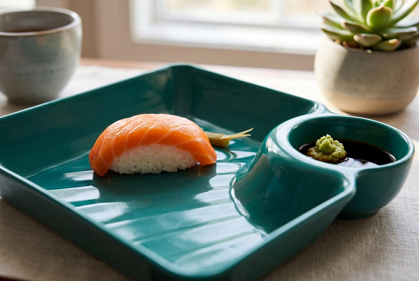 8-Pack 4-Color Chip and Dip Plates with Sauce Compartment, Reusable PP Plastic Divided Serving Trays, Stackable for Appetizer Salsa Dumpling Sushi, Dishwasher Safe