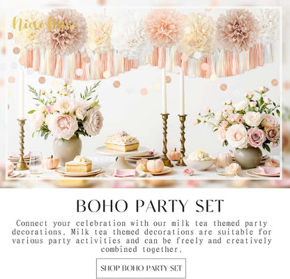 NICROHOME EUR Boho Wedding Decorations, 28PCS Rustic Neutral Creamy White Tissue Paper Pom Poms Tassel, Dots Paper Garland Decor Packages for Baby Shower Birthday Bridal Shower Party Table