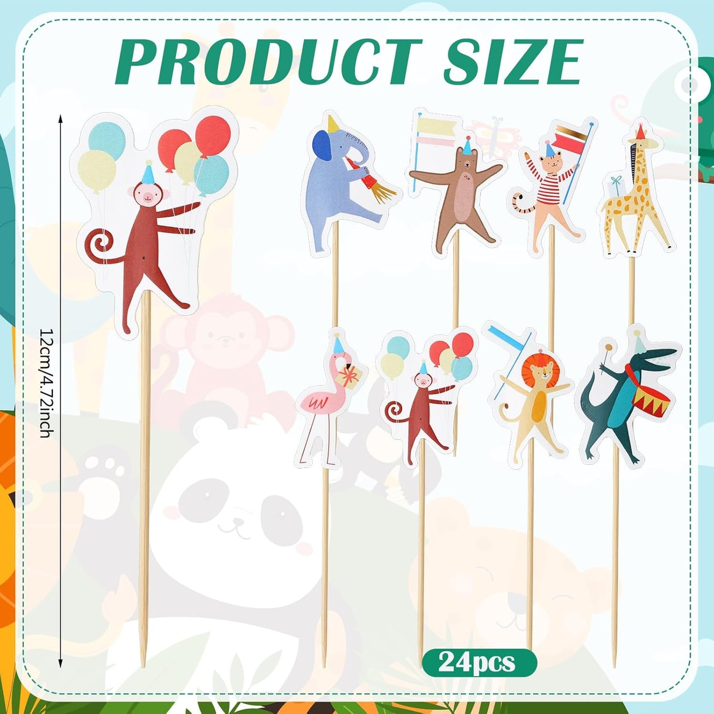 AmazingSpark 24 Pcs Animal Parade Cupcake Toppers Safari Cupcake Picks Woodland Jungle Cake Decorations for Jungle Theme Baby Shower Zoo Wild Animal Birthday Party Supplies