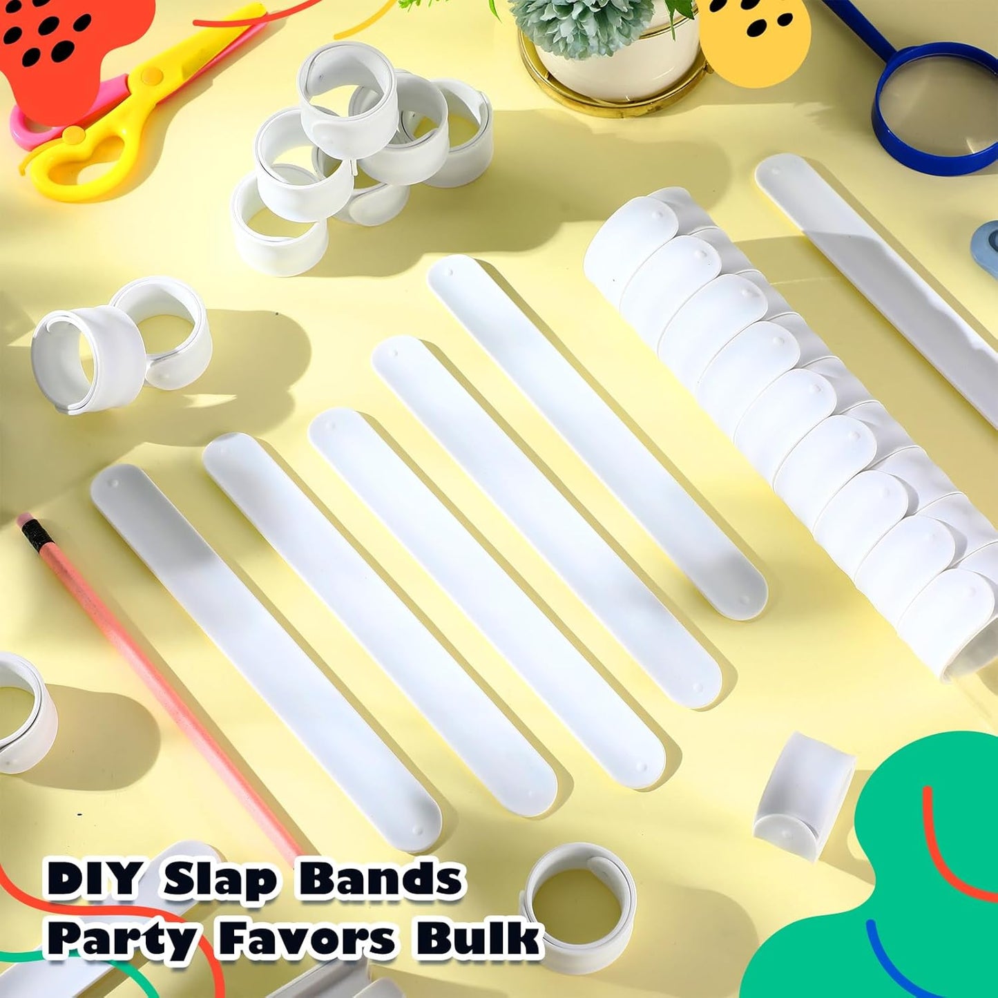 Vinsot 30 Pcs Silicone Slap Bracelets Gift for Kids DIY Slap Bands Party Favor Soft Blank Snap Wristbands Bulk for School Craft Project Painting Classroom Prizes Birthday Wedding