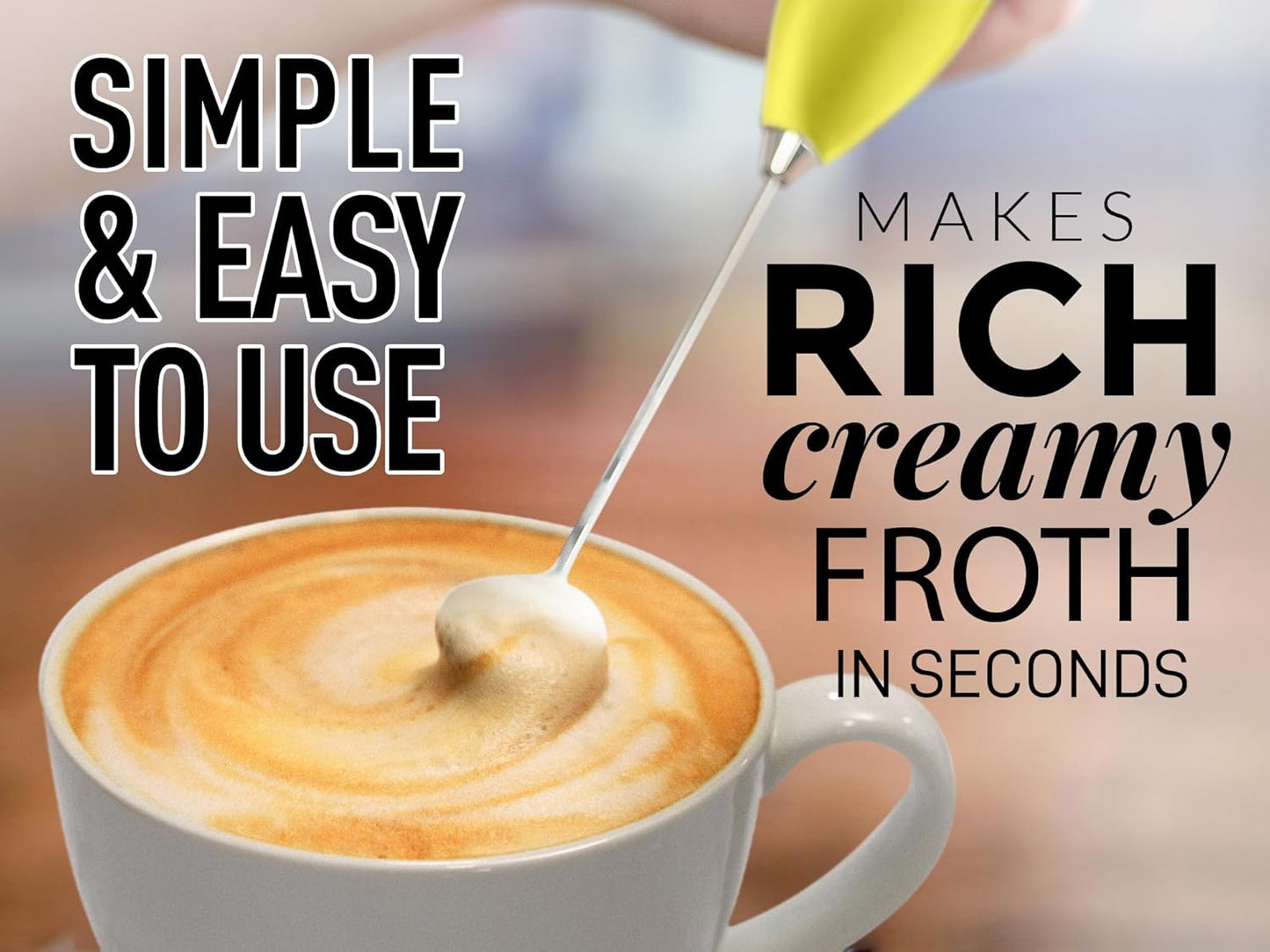 Zulay Kitchen Powerful Milk Frother AA Batteries Included – Ultra Fast Handheld Drink Mixer with Stainless Steel Whisk Stirrer for Coffee, Protein, Matcha & More, Frother Wand Electric Frothmate Black - Colors E