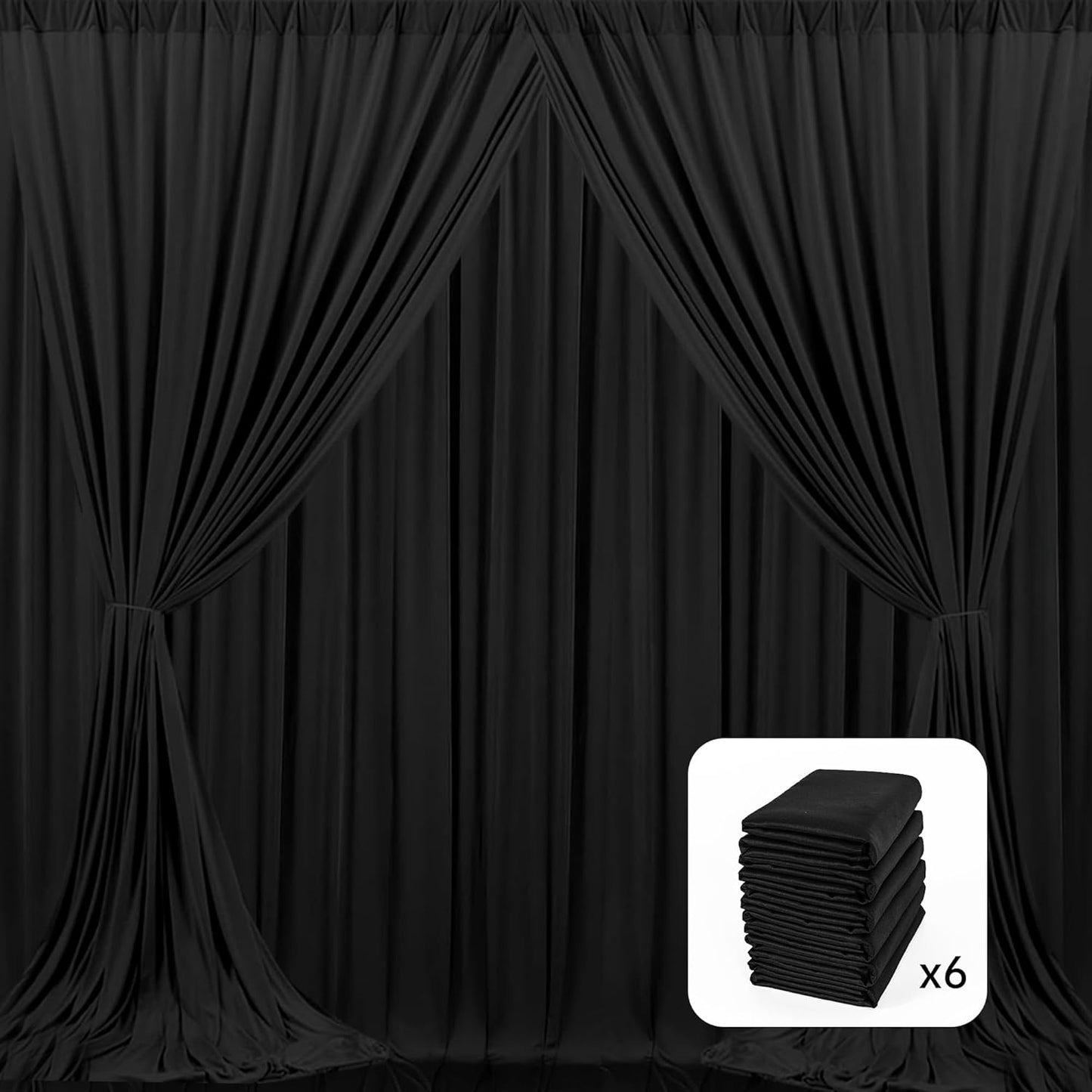 MEETSKY Black Backdrop Curtains for Parties - 10ft x 8ft Party Photo Background Curtain Rod Pocket Fabric Drapes Panels for Boys Birthday Holiday Home Halloween Decoration, 5ft x 8ft, 2 Panels