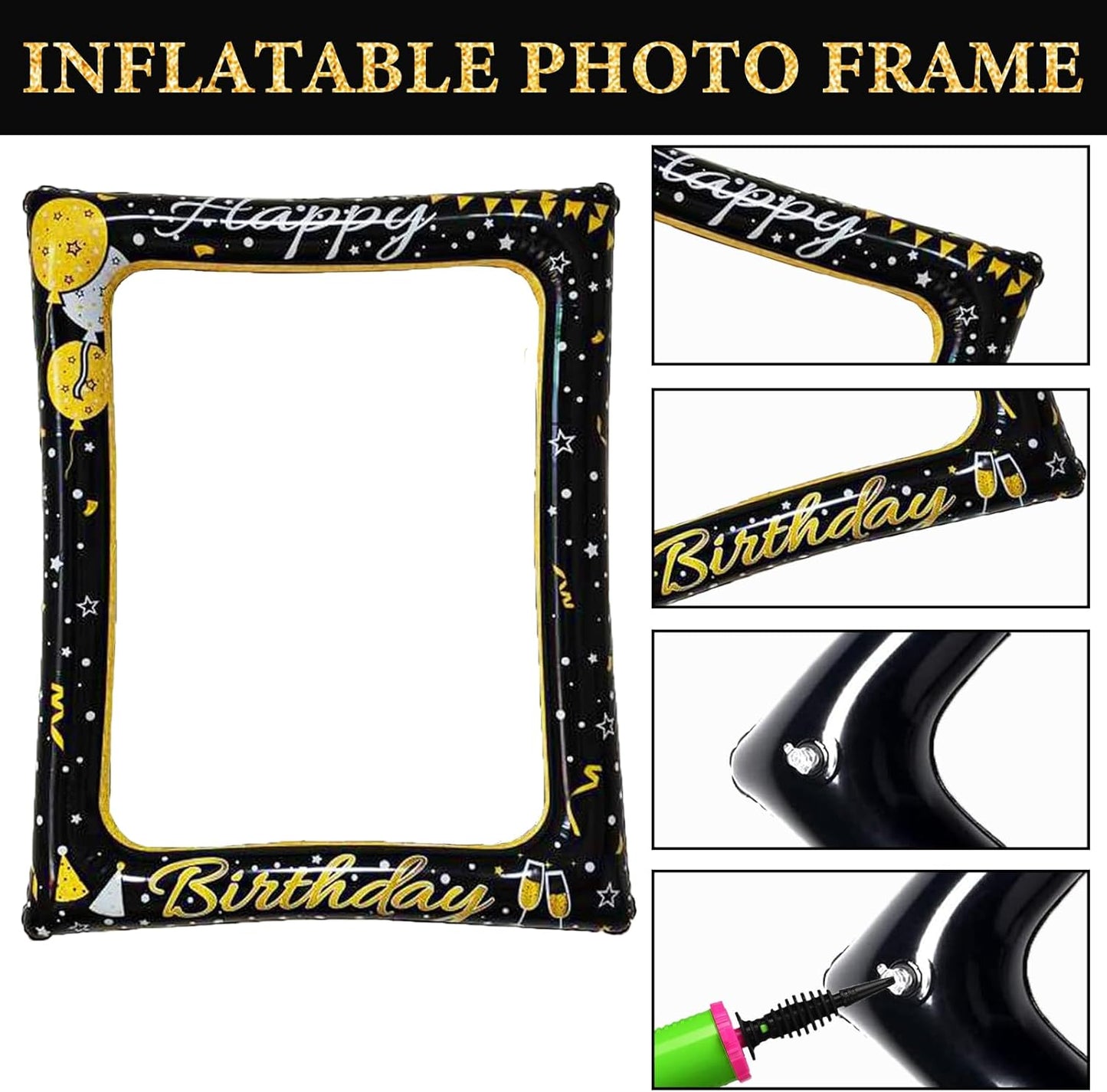 Hawaiian Party Photo Booth Props Kit, 30 PCS Luau Photo Booth Props with Large Inflatable Selfie Picture Frame for Hawaiian Tropical Tiki Summer Pool Party Supplies