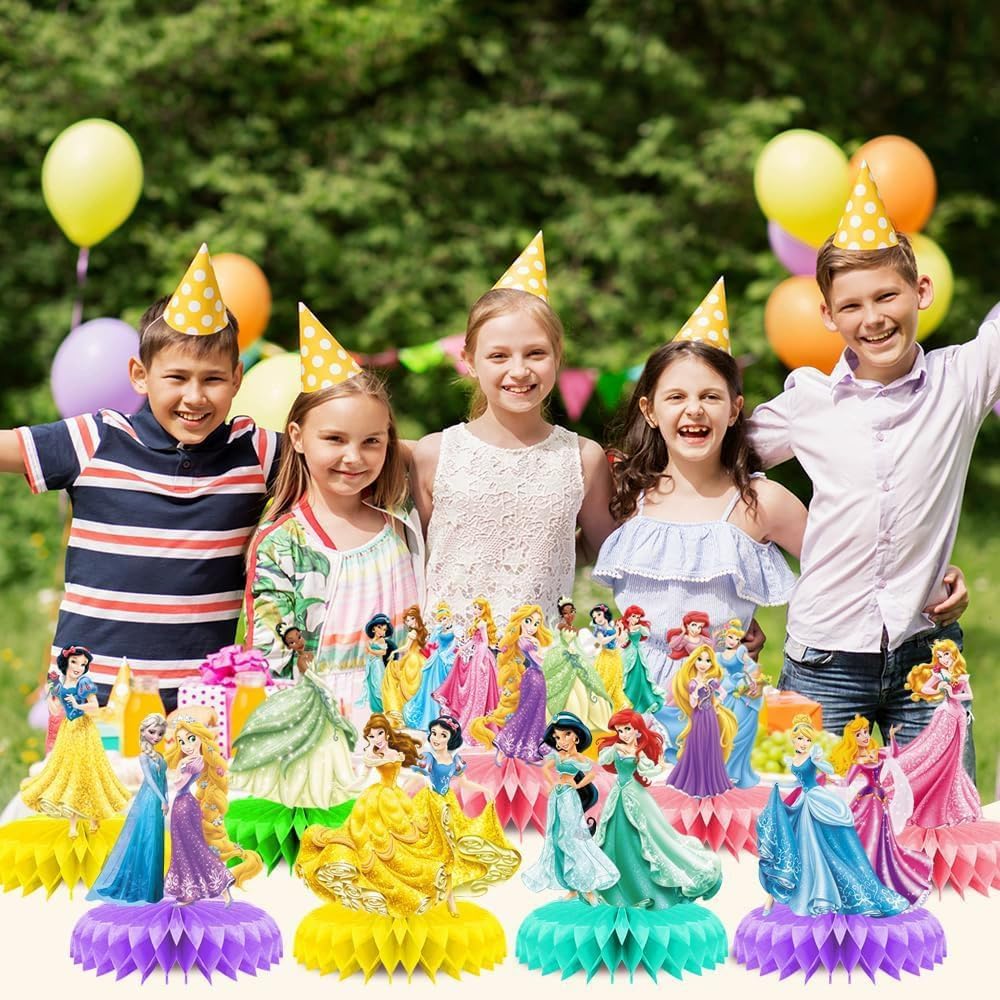 For Disne Princess Birthday Party Supplies, 9Pcs Honeycomb Centerpieces for Princess Party Decorations, Double Sided Table Decorations Centerpieces Party