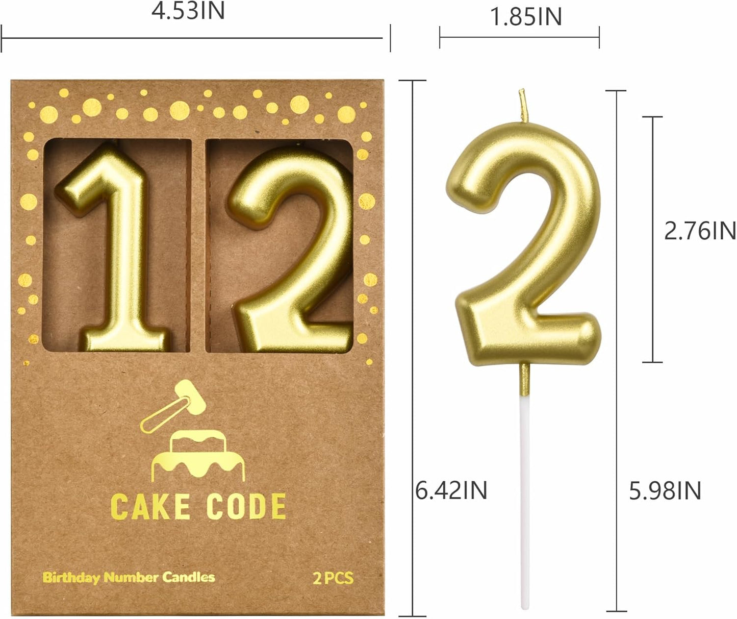 2.76 Inch Classical Gold 5 Number Birthday Candles, Gold Number Candles, Cake Number Candles, Party Celebration
