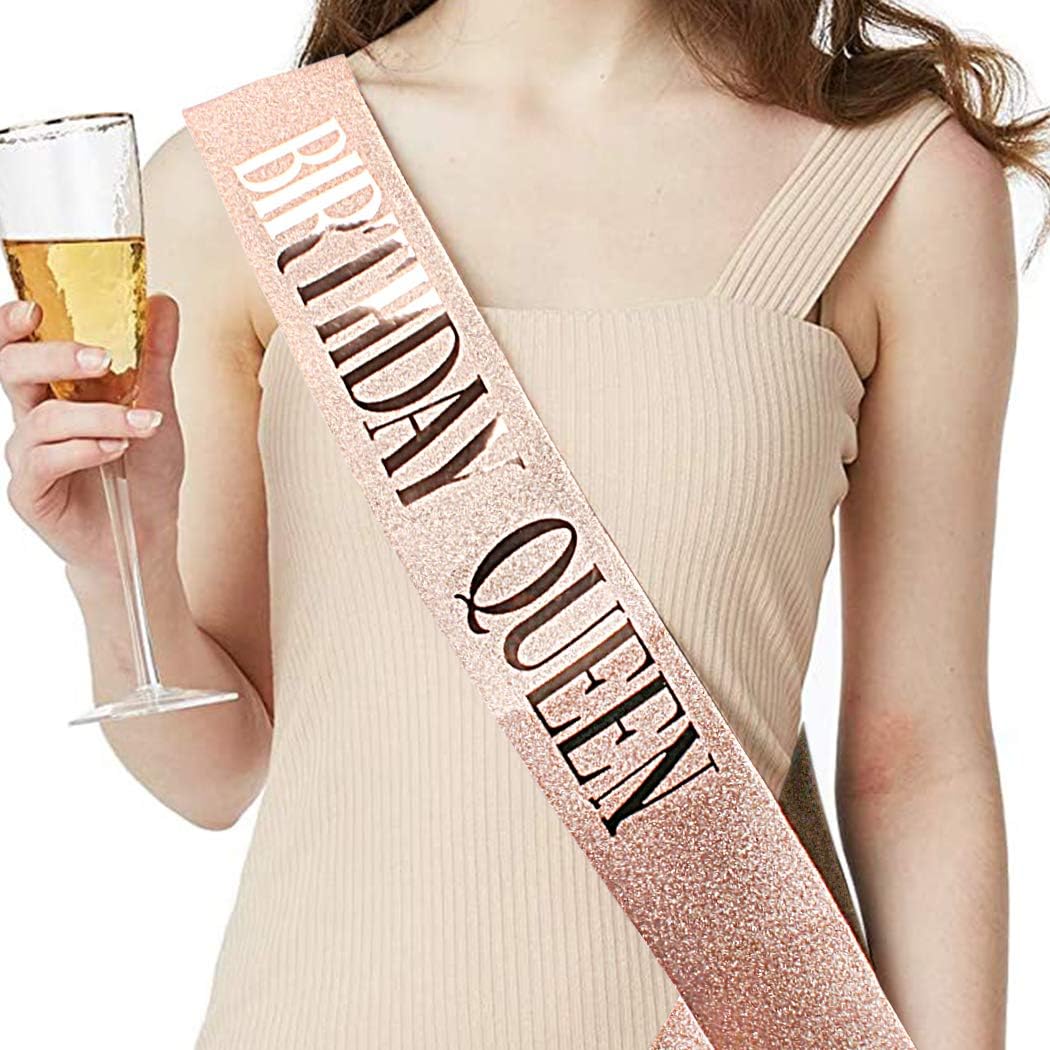 COCIDE Birthday Queen Sash & Rhinestone Tiara Set Gold Happy Birthday Crowns for Women Party Decoration Kit Rhinestone Headband for Women Glitter Crystal Hair Accessories for Cake Topper