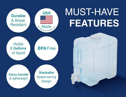 Arrow Home Products 2 Gallon Drink Dispenser for Fridge - Plastic Beverage Dispenser with Spigot for Easy Dispensing - BPA Free Plastic - Convenient Handle, Easy-Pour Spout