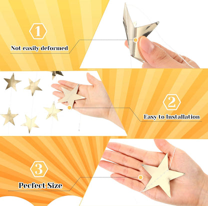 Spakon 65 Feet Glitter Star Paper Garland Banner Hanging Decoration Star Streamers Double Side 2026 Graduation Decorations for Wedding Birthday Festival New Year Party Decoration (Gold)