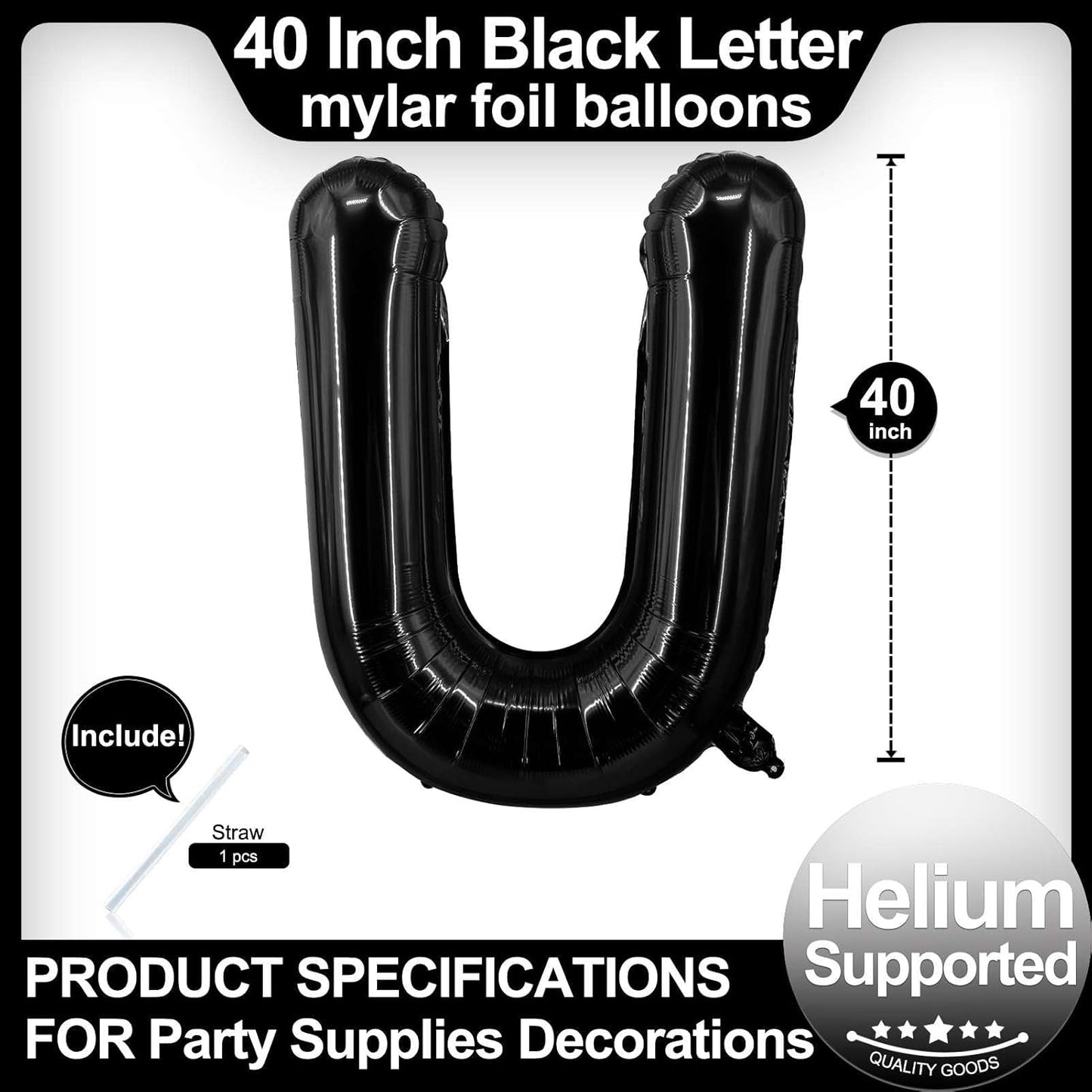 40 Inch Black Letter A Balloons, DIY Phrase Foil Alphabet Letter A Balloons DIY Word A Banner for Birthday Anniversary Celebration Graduation Party Supplies Decoration