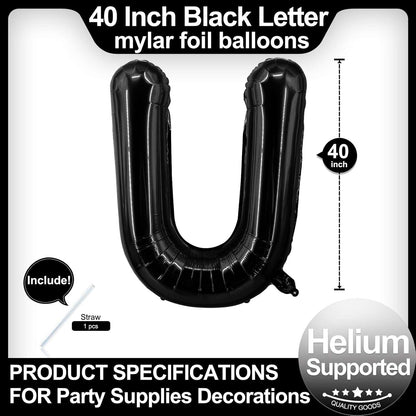 40 Inch Black Letter A Balloons, DIY Phrase Foil Alphabet Letter A Balloons DIY Word A Banner for Birthday Anniversary Celebration Graduation Party Supplies Decoration