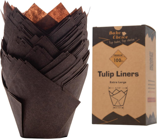 Bake Choice Nordic Paper 100pcs Extra Large Size Natural Tulip Cupcake Liners for Baking, Large Muffin Liners, Cupcake Wrapper for Party, Christmas